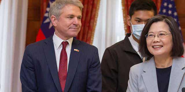 House Foreign Affairs Committee Chairman Michael McCaul attends a luncheon with Taiwan's President Tsai Ing-wen, during a visit by a congressional delegation to Taiwan in Taipei, April 8, 2023.