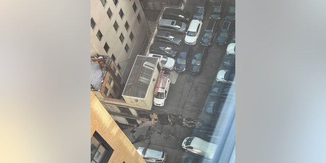 A partially collapsed parking garage in Lower Manhattan's Financial District on Tuesday, April 18, 2023.