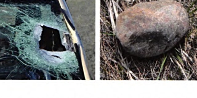 Alexa Bartell's damaged car and a landscaping rock