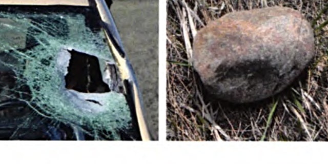 Alexa Bartell's damaged car and a landscaping rock