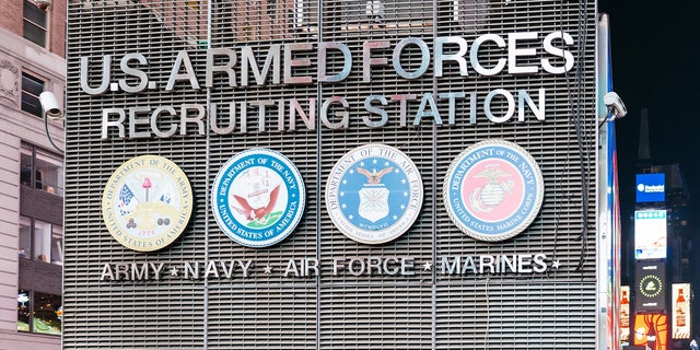 sign for US Armed Services recruiting station