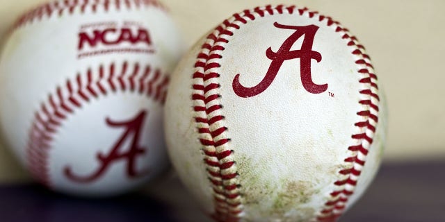 An Alabama Crimson Tide ball in a dugout during a game in Baton Rouge, La., May 10, 2014.