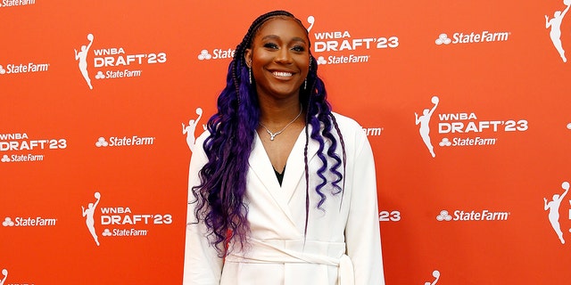Aliyah Boston poses for a photo on the Orange Carpet prior to the 2023 WNBA Draft at Spring Studios on April 10, 2023 in New York City. NOTE TO USER: User expressly acknowledges and agrees that, by downloading and or using this photograph, User is consenting to the terms and conditions of the Getty Images License Agreement.