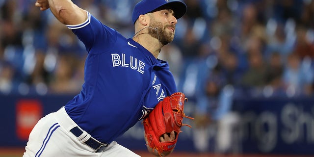 Toronto Blue Jays relief pitcher Anthony Bass, #52, as the Toronto Blue Jays play the Tampa Bay Rays at the Rogers Center in Toronto on September 14, 2022.