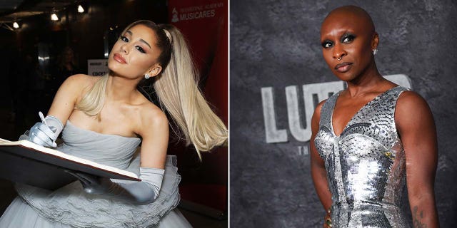 Ariana Grande plays Glinda and Cynthia Erivo plays Elphaba in the big screen adaptation of "Wicked."