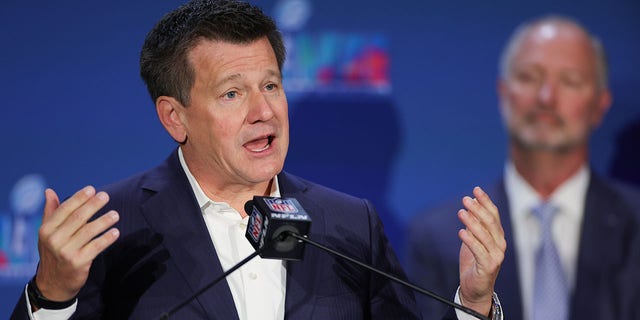 Michael Bidwill, owner of the Arizona Cardinals, speaks during the Super Bowl LVII Host Committee Handoff Press Conference at Phoenix Convention Center Feb. 13, 2023, in Phoenix, Ariz.