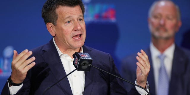 Michael Bidwill, owner of the Arizona Cardinals, speaks during the Super Bowl LVII Host Committee Handoff Press Conference at Phoenix Convention Center Feb. 13, 2023, in Phoenix, Ariz.