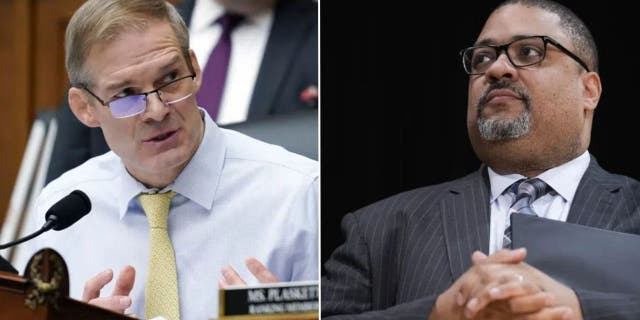 House Judiciary Committee Chairman Jim Jordan, left, and Manhattan District Attorney Alvin Bragg, right. 