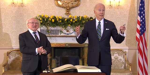 During his visit to Ireland, President Biden appeared in Dublin Castle alongside Irish President Michael D. Higgins.