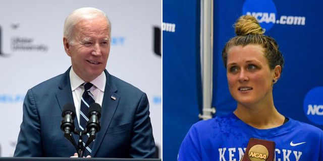 President Biden (left) and former All-American University of Kentucky swimmer Riley Gaines (right).