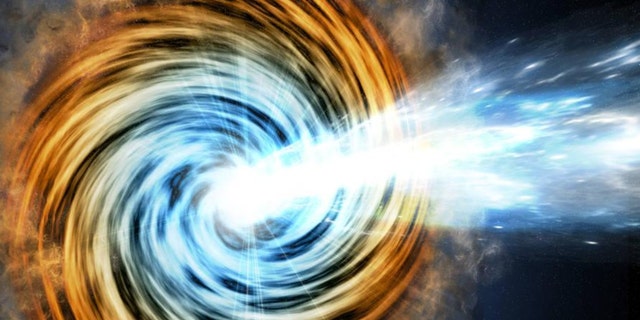 Black hole-powered galaxies called blazars are the most common sources detected by NASA's Fermi Gamma-ray Space Telescope. As matter falls toward the supermassive black hole at the galaxy's center, some of it is accelerated outward at nearly the speed of light along jets pointed in opposite directions. When one of the jets happens to be aimed in the direction of Earth, as illustrated here, the galaxy appears especially bright and is classified as a blazar.
