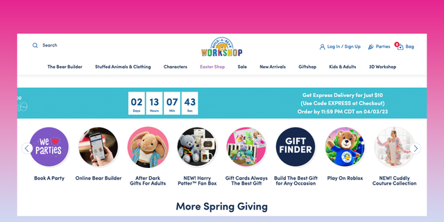 A screenshot of a promotion for adult toys on "Build-A-Bear's" online store. 
