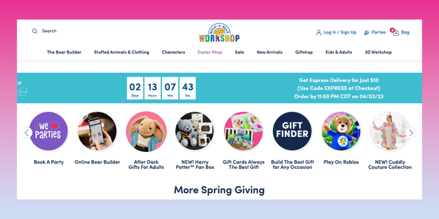 A screenshot of a promotion for adult toys on "Build-A-Bear's" online store.