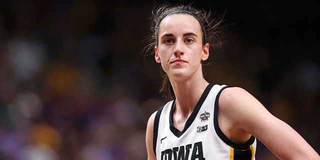 Caitlin Clark #22 of the Iowa Hawkeyes reacts during the first half against the LSU Lady Tigers during the 2023 NCAA Women's Basketball Tournament championship game at American Airlines Center on April 2, 2023 in Dallas, Texas.