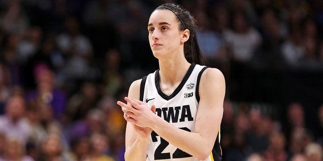Caitlin Clark #22 of the Iowa Hawkeyes reacts during the third quarter against the LSU Lady Tigers during the 2023 NCAA Women's Basketball Tournament championship game at American Airlines Center on April 02, 2023 in Dallas, Texas.