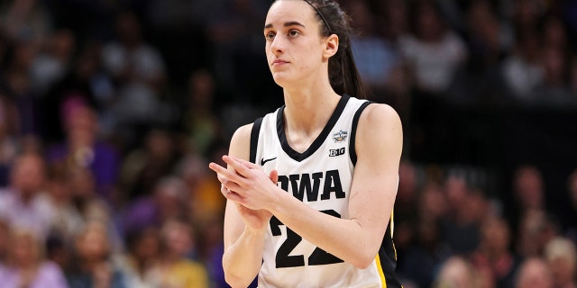 Caitlin Clark #22 of the Iowa Hawkeyes reacts during the third quarter against the LSU Lady Tigers during the 2023 NCAA Women's Basketball Tournament championship game at American Airlines Center on April 02, 2023 in Dallas, Texas.