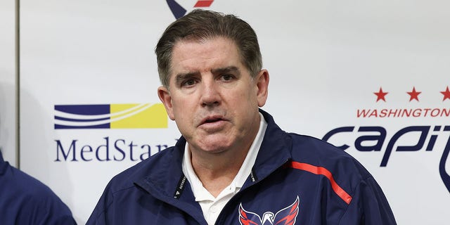 Washington Capitals head coach Peter Laviolette addresses the media for a final time for the 2021-2022 season at MedStar Capitals Iceplex May 15, 2022, in Arlington, Va. 