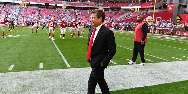 Owner Michael Bidwill of the Arizona Cardinals walks on the sideline before a game against the Los Angeles Chargers at State Farm Stadium on November 27, 2022 in Glendale, Arizona.