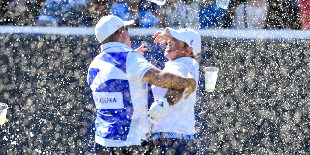 Chase Koepka's hole-in-one sends LIV Golf fans into beer-tossing frenzy at Adelaide 4 Chase Koepka celebrates hole-in-one