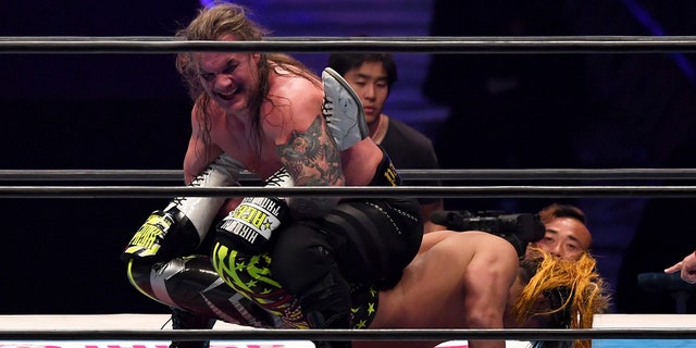 Chris Jericho and Hiroshi Tanahashi compete during New Japan Pro-Wrestling Kingdom 14 on January 5, 2020 in Tokyo.