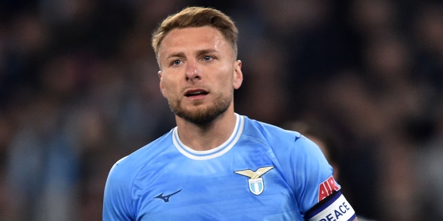 Ciro Immobile looks on during the Serie A match between SS Lazio and Juventus at Stadio Olimpico on April 8, 2023 in Rome, Italy.