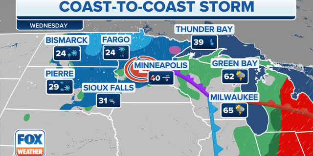 Where the storm will be on Wednesday this week.