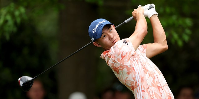 Collin Morikawa of the United States plays his shot from the seventh tee during the first round of the 2023 Masters Tournament at Augusta National Golf Club on April 06, 2023 in Augusta, Georgia.