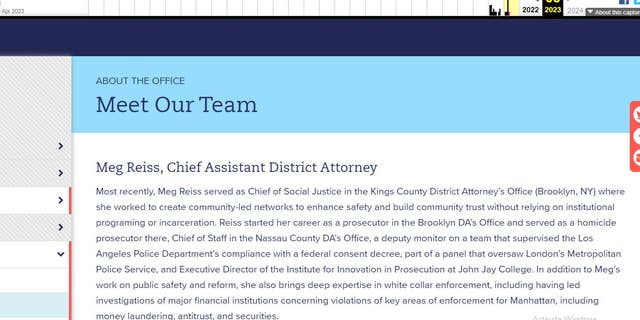 The 'Meet Our Team' portion of the Manhattan DA website as it appeared on Monday.