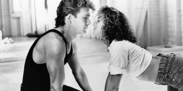 black and white scene from Dirty Dancing with Patrick Swayze and Jennifer Grey