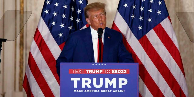 Former US President Donald Trump speaks at the Mar-a-Lago Club