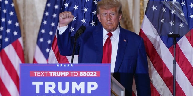 Former President Donald Trump speaks at his Mar-a-Lago estate Tuesday, April 4, 2023, in Palm Beach, Fla., after being arraigned earlier in the day in New York City. (AP Photo/Evan Vucci)