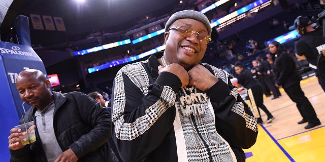 Rapper E-40, poses for a photo after the game between the Memphis Grizzlies and the Chicago Bulls on Nov. 4, 2019, at Chase Center in San Francisco.