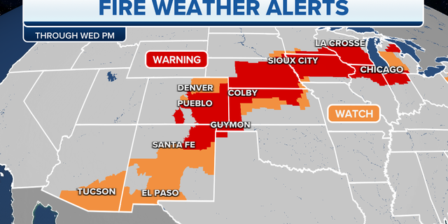 Fire weather alerts nationwide through Wednesday night