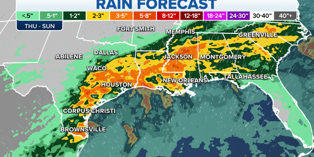 Rain is forecast through Sunday in the eastern US