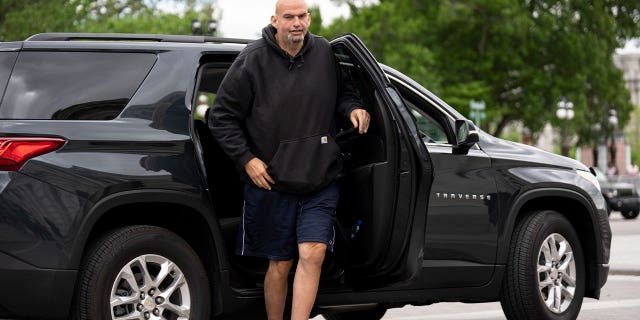 Sen. John Fetterman arrives at the U.S. Capitol on April 17, 2023. He is returning to the Senate following six weeks of treatment for clinical depression.