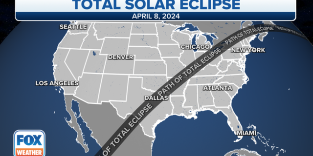 Fox Weather map shows 2024 solar eclipse's path of totality.