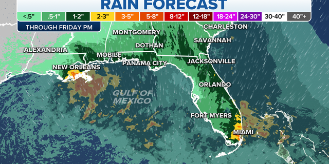 Rain forecast in the Southeast through Friday night