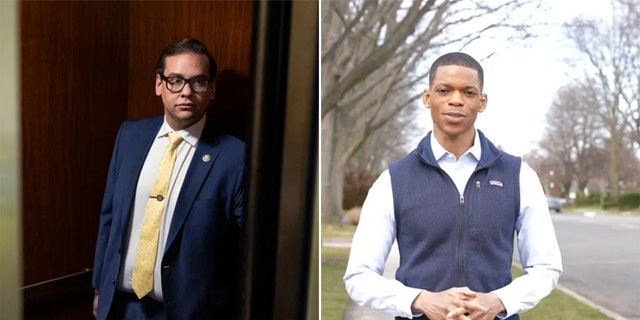 Rep. George Santos, R-N.Y., and Republican challenger Kellen Curry are seen in this split image.
