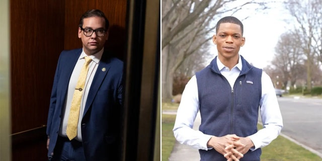 Rep. George Santos, R-N.Y., and Republican challenger Kellen Curry are seen in this split image.