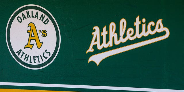 General view of the Oakland Athletics logos