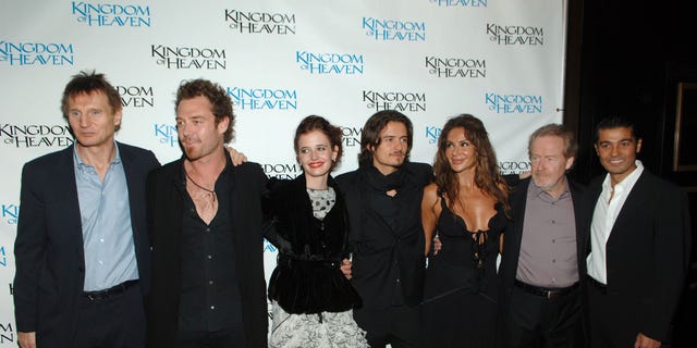 Liam Neeson, Marton Csokas, Eva Green, Orlando Bloom, Giannina Facio, Ridley Scott and Khaled Nabawy at the New York premiere of "Kingdom of Heaven."
