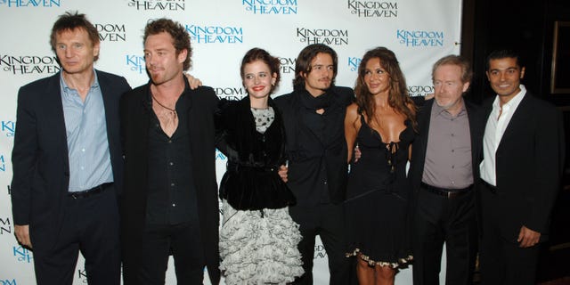 Liam Neeson, Marton Csokas, Eva Green, Orlando Bloom, Giannina Facio, Ridley Scott and Khaled Nabawy at the New York premiere of "Kingdom of Heaven."