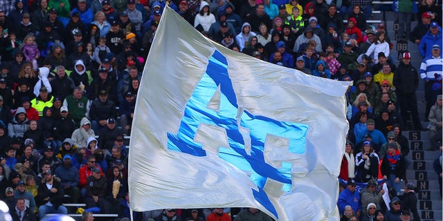 The Air Force Falcons Flag flies after a touchdown during the College Football Game between the Army Black Knights and the Air Force Falcons on Nov. 3, 2018 at Michie Stadium in West Point, New York.