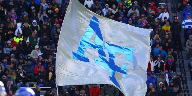 The Air Force Falcons Flag flies after a touchdown during the College Football Game between the Army Black Knights and the Air Force Falcons on Nov. 3, 2018 at Michie Stadium in West Point, New York.