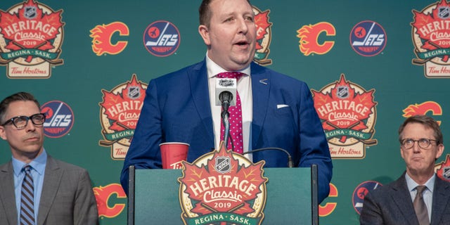 Tim Reid of the Regina Exhibition Association Limited speaks during the 2019 Heritage Classic press conference at Mosaic Stadium on March 15, 2019, in Regina, Saskatchewan, Canada.