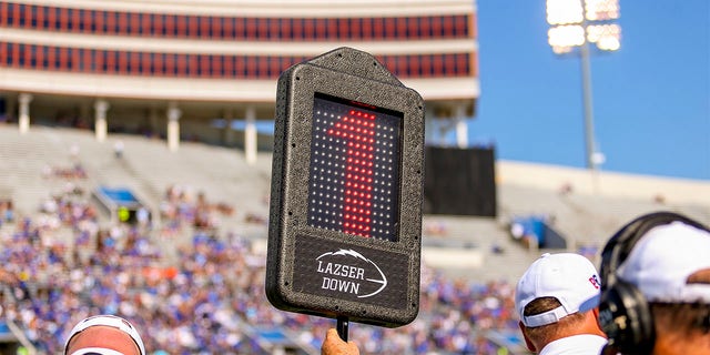 A scoreboard during a college football game