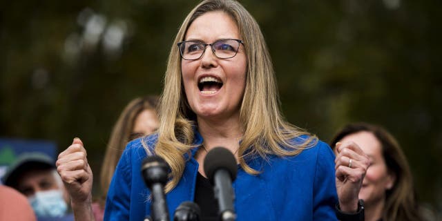 Rep. Jennifer Wexton speaks during an event in Manassas, Virginia.
