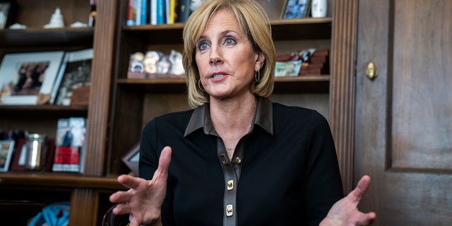 Rep. Claudia Tenney, R-N.Y., is interviewed by CQ-Roll Call, Inc via Getty Images in her Longworth Building office on Tuesday, November 30, 2021. 