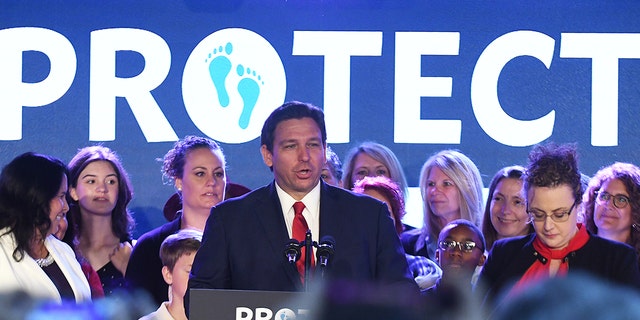 Governor Ron DeSantis speaks to pro-life supporters before signing Florida's 15-week abortion ban into law at Nacion de Fe church in Kissimmee. 