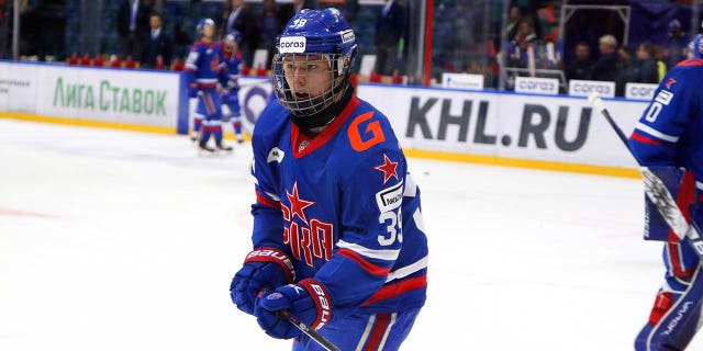 SKA Hockey Club player, Matvei Michkov, #39, seen in action during the Kontinental Hockey League, regular season KHL 2022 - 2023 between SKA Saint Petersburg and Admiral Vladivostok at the Ice Sports Palace.